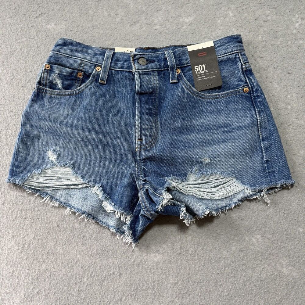 Levi's Shorts Women's Size 28 501 Premium High-Rise Jean Shorts Denim Distressed